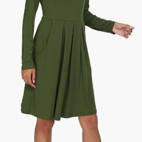 Women's Casual Long Sleeve Flowy Pleated Fall Dresses with Pockets - Picture 2 of 7